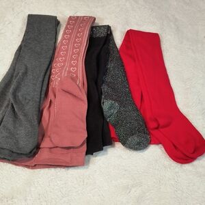 Lot of 4 Girls Tights Size 7-10 Pink Heart Grey Black Sparkly Red Footed Bundle